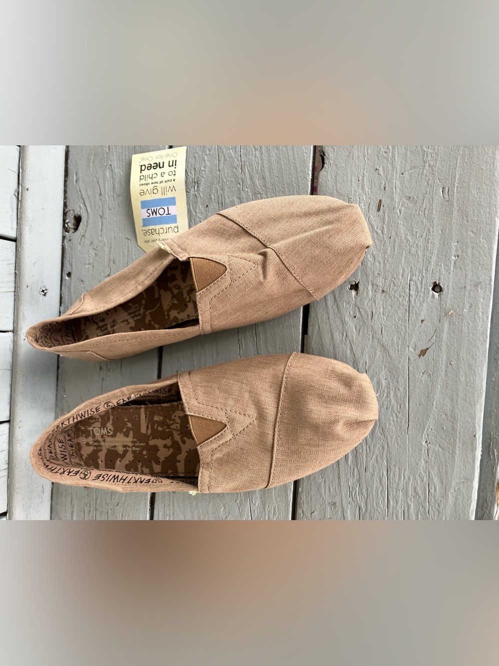 TOMS Slip-On Shoes in Light Tan Canvas with Printed Insole